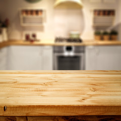 Table background of free space and kitchen interior 