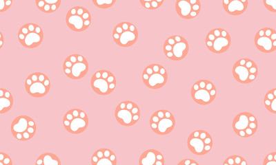 Animal footprint seamless pattern on pink pastel color. Dog and cat Paw pattern in cute cartoon style. Background, Wallpaper, and tile Vector illustration modern design.