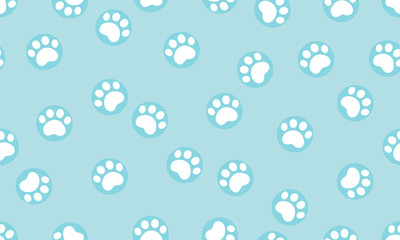 Animal footprint seamless pattern on blue pastel color. Dog and cat Paw pattern in cute cartoon style. Background, Wallpaper, and tile Vector illustration modern design.