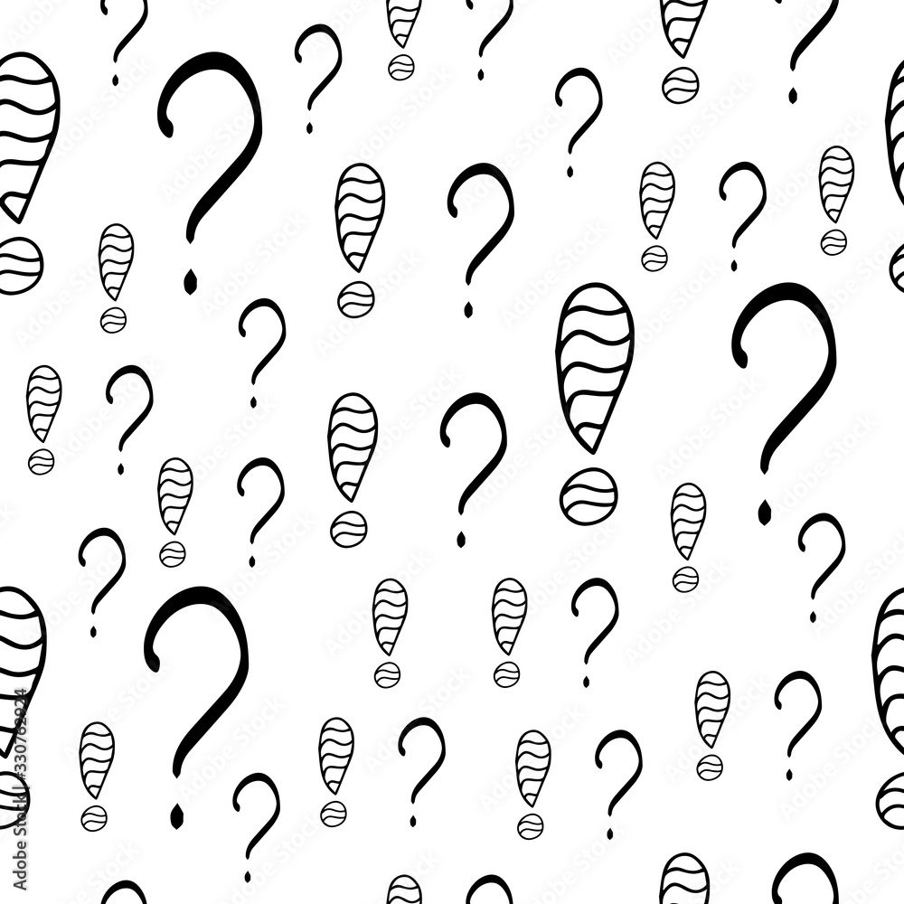 Fototapete Question marks and exclamation mark seamless pattern. Vector sketch question marks and exclamation mark background