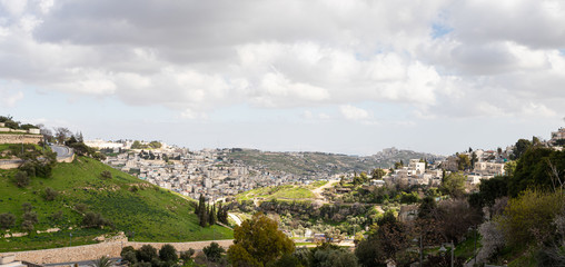 Fototapeta na wymiar The Old City and Silwan - Arab Suburbs of Jerusalem Visible Far in Jerusalem city in Israel