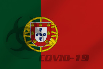 3D ILLUSTRATION VIRUS, BIOHAZARD SYMBOL CORONAVIRUS WITH Portugal FLAG, Flu coronavirus floating, micro view, pandemic virus infection, asian flu.
