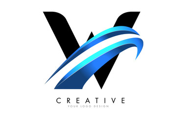 W Letter logo with blue gradient swash design.