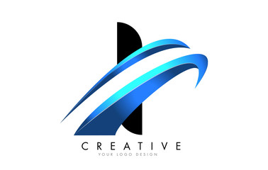 I letter logo with blue gradient swash design.