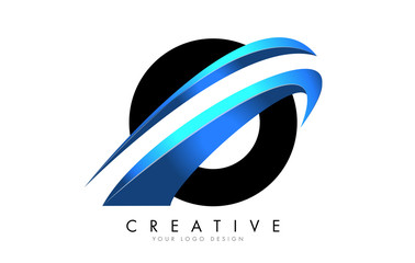 O Letter logo with blue gradient swash design.