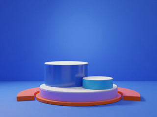 3D rendering of Classic blue pedestal podium on clearly background, abstract  minimal podium blank space for beauty cosmetic product,Clean design luxury minimalist mockup stage pillar stand scene,