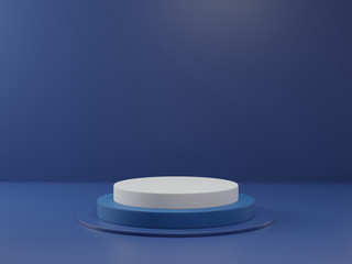 3D rendering of Classic blue pedestal podium on clearly background, abstract  minimal podium blank space for beauty cosmetic product,Clean design luxury minimalist mockup stage pillar stand scene,