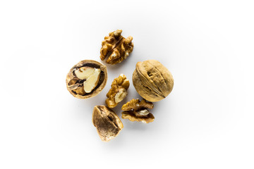Walnuts on a white background.