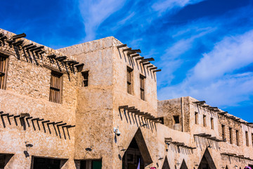 Architecture of Souq Waqif, touristic destination in Doha, Qatar
