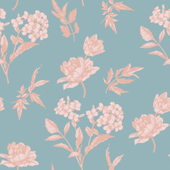 Vector floral seamless pattern with tulips and jasmine