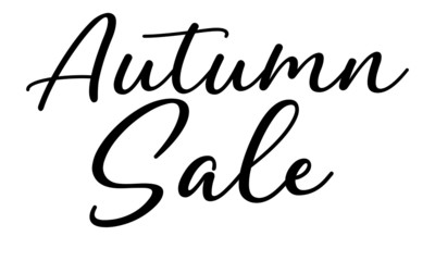 Autumn sale postcard. Ink illustration. Modern brush calligraphy. Isolated on white background.
