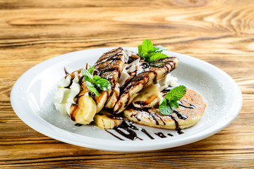 pancake dessert for children with banana and chocolate
