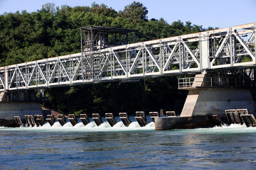 Fototapeta premium Sesto Calende (VA), Italy - September 15, 2016: A dike on Ticino River, Lombardy, Piedmont, Italy.