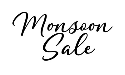 Mansoon Sale postcard. Ink illustration. Modern brush calligraphy. Isolated on white background.