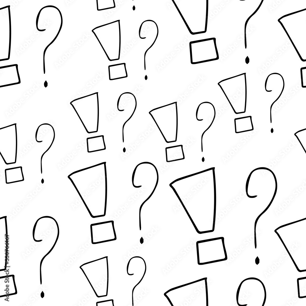 Fototapete question marks and exclamation mark seamless pattern. vector sketch question marks and exclamation m