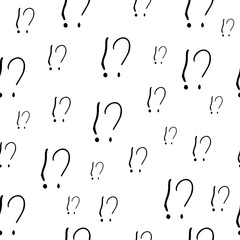 Question marks and exclamation mark seamless pattern. Vector sketch question marks and exclamation mark background