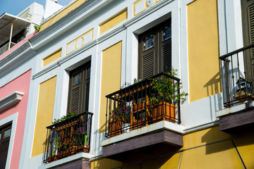 Fototapeta na wymiar A balcony of an building in Old San Juan Puerto Rico.