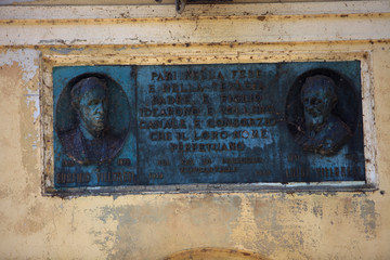 Somma Lombardo (VA), Italy - September 15, 2016: The Panperduto dike sign on the Ticino river, Lombardy, Piedmont, Italy.