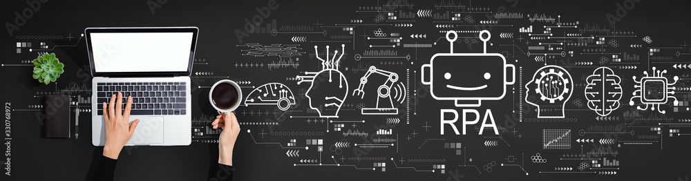 Wall mural robotic process automation concept with person using a laptop computer
