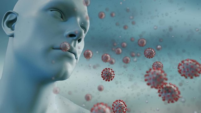 Coronavirus 2019-nCov respiratory system concept. Coronaviruses influenza as dangerous flu strain cases as a pandemic. Microscope virus close up. Animation 3d rendering