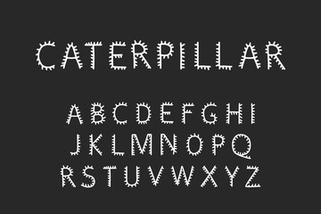 Fototapeta na wymiar Caterpillar hand drawn vector type font in cartoon comic style