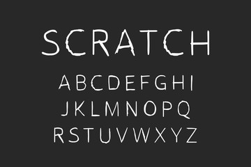 Fototapeta na wymiar Scratch hand drawn vector type font in cartoon comic style black white