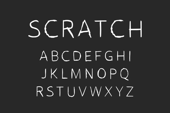 Scratch hand drawn vector type font in cartoon comic style black white