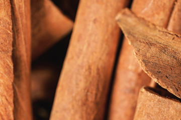 Closeup detail - Heap of cinnamon bark sticks