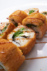 tasty sushi on the white background