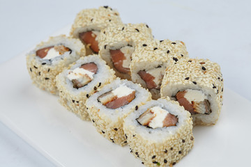 tasty sushi on the white background