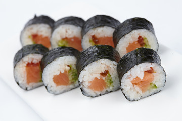 tasty sushi on the white background