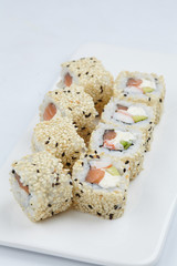 tasty sushi on the white background