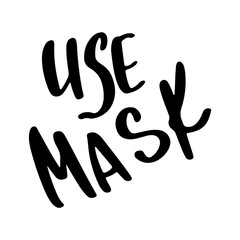 Text words use mask hand lettering cute doodle outline digital art. Print for banners, posters, web, stickers, posts, paper, cards.