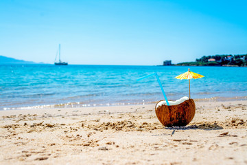 Coconut cocktail on the beach