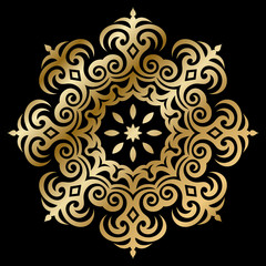 Golden Caucasian Ornament Symbol on Black Background