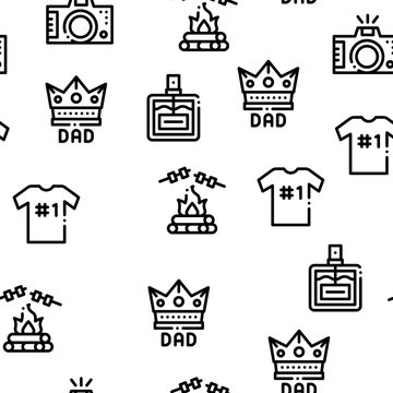 Dad Father Parent Seamless Pattern Vector Thin Line. Illustrations