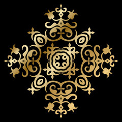 Golden Caucasian Ornament Symbol on Black Background