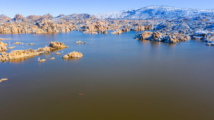 The Granite Dells in winter at Watson Lake in Prescott Arizona.