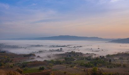 Rural scenic in the morning Khoa Takien-Ngo view point, Phetchaboon, Thailand