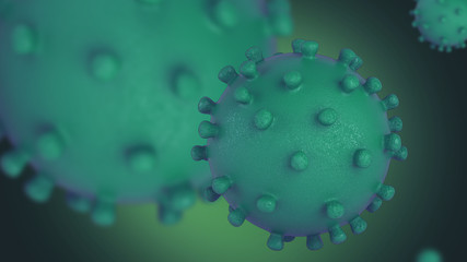 Coronavirus cells. View coronavirus influenza of microscope. Pathogenic viruses causing infection in organism.