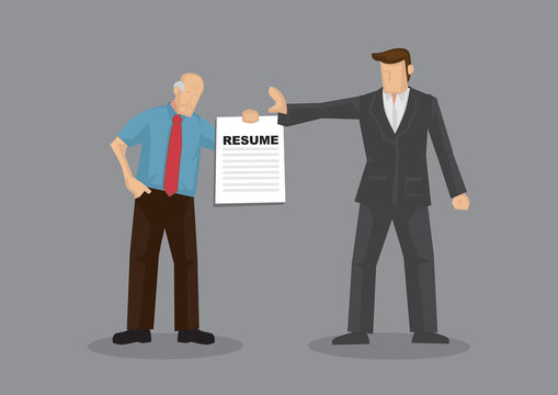 Employer Reject Old Age Job Seeker Cartoon Vector Illustration on Age Discrimination in Job Market