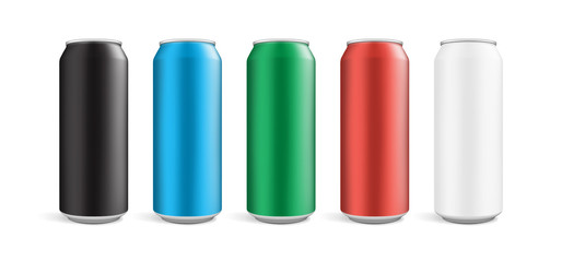 cans of different colors isolated on white background mock up 