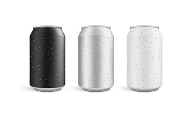 cans with water drops isolated on white background  mock up