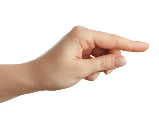 Woman Hands gestures on over white background. Isolated.