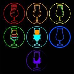 Neon wineglass of cocktails alcohol. Vector illustration