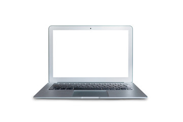 Laptop with white screen on isolate white background.