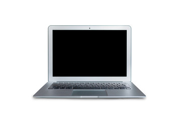 Laptop with black screen on isolate white background.