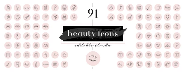 Tuinposter Highlight covers backgrounds. Set of beauty icons. © radionastya