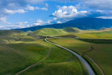 Drone view of road in the mountains