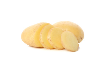 Ripe young potato isolated on white background